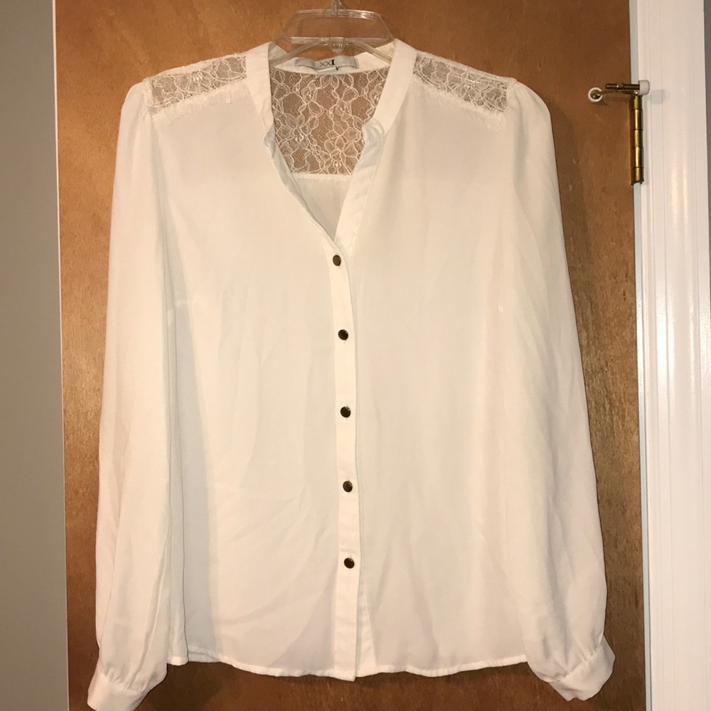 Forever 21 Lace Button Down Blouse